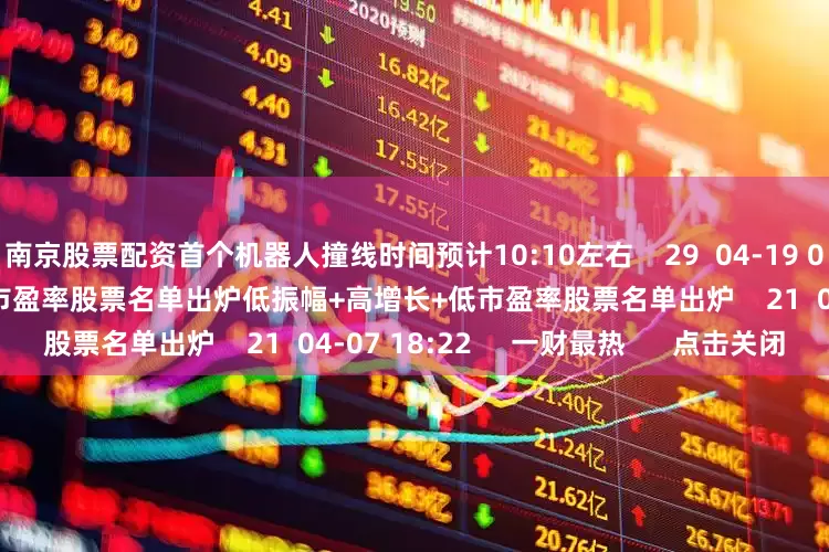 南京股票配资首个机器人撞线时间预计10:10左右    29  04-19 07:37     低振幅+高增长+低市盈率股票名单出炉低振幅+高增长+低市盈率股票名单出炉    21  04-07 18:22     一财最热      点击关闭
